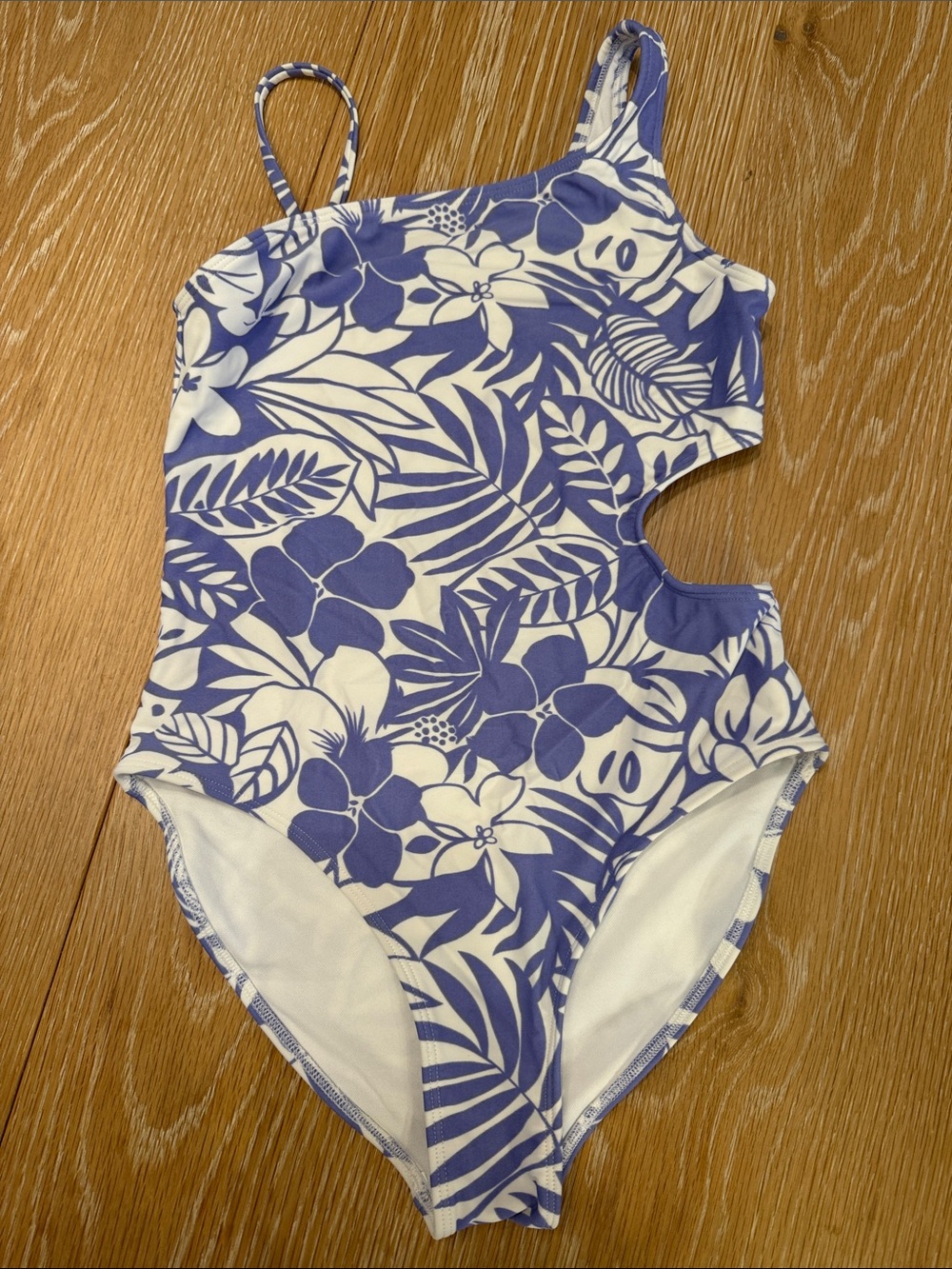 abercrombie kids White and Purple Floral One-Shoulder Swim One-Piece